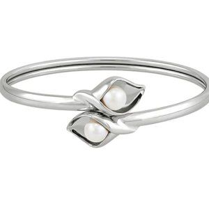 NWT  Sterling Silver Freshwater Pearl Bypass Bangle Bracelet